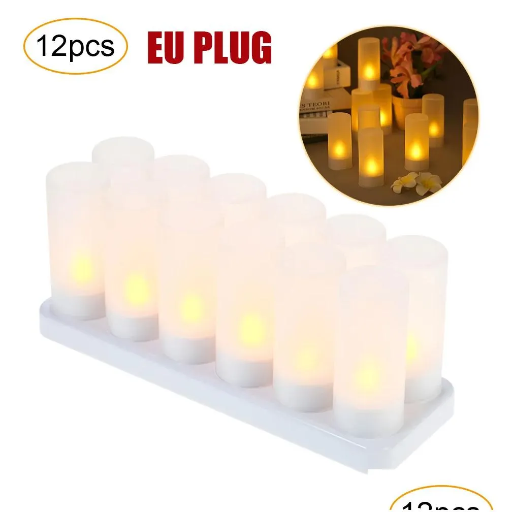 Candles Rechargeable Led Flickering Flameless Tealight Candles Lights With Frosted Cups Charging Base Yellow Light 4/6/12Pcs/Set Y2005 Dhlrx