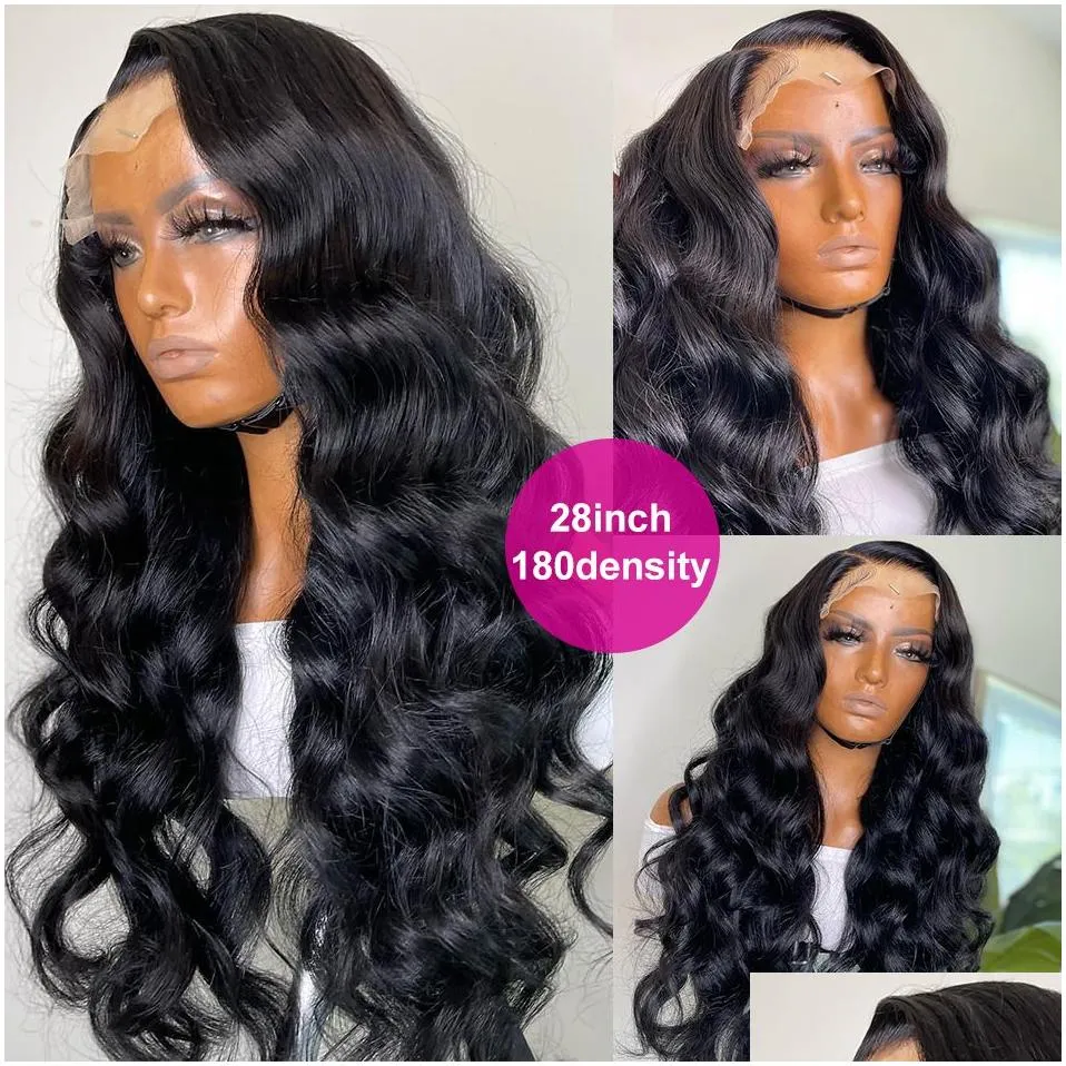 Synthetic Wigs 360 Lace Deep Wave Front Human Hair Wig Long Hd Transparent Glueless Wigs For Women Preplucked Synthetic Heat Resistant Dhaxg