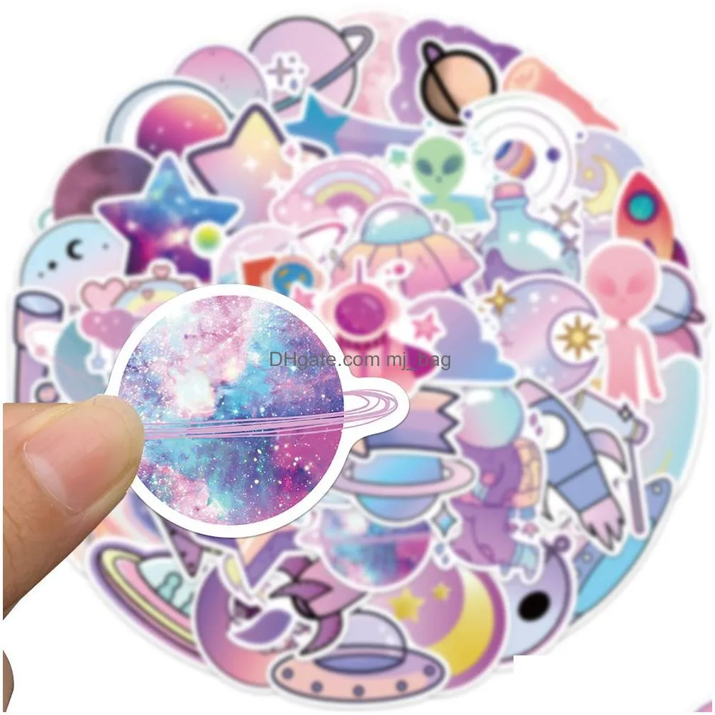 Other Decorative Stickers 50Pcs Cute Gradient Color Cartoon Planet Nasa Stickers Astronaut Alien Decals Suitcase Scrapbook Phone Lapto Dhohu