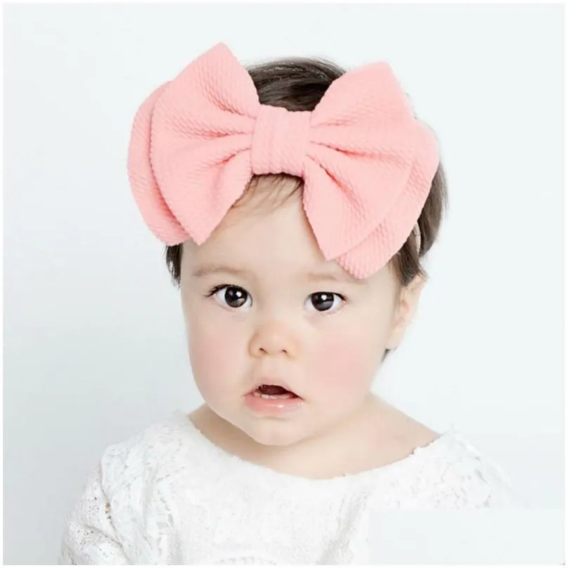 Hair Accessories 20 Color Baby Accessories Infant Girl Cute Big Bow Headband Newborn Solid Headwear Headdress Nylon Elastic Hair Band Dhktu