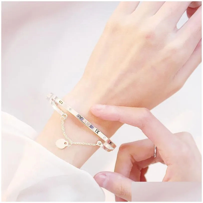 Charm Bracelets Wholesale- Rose Gold Stainless Steel Bracelets Bangles Female Heart Love Brand Charm Bracelet For Women Famous Jewelry Dh2Mi