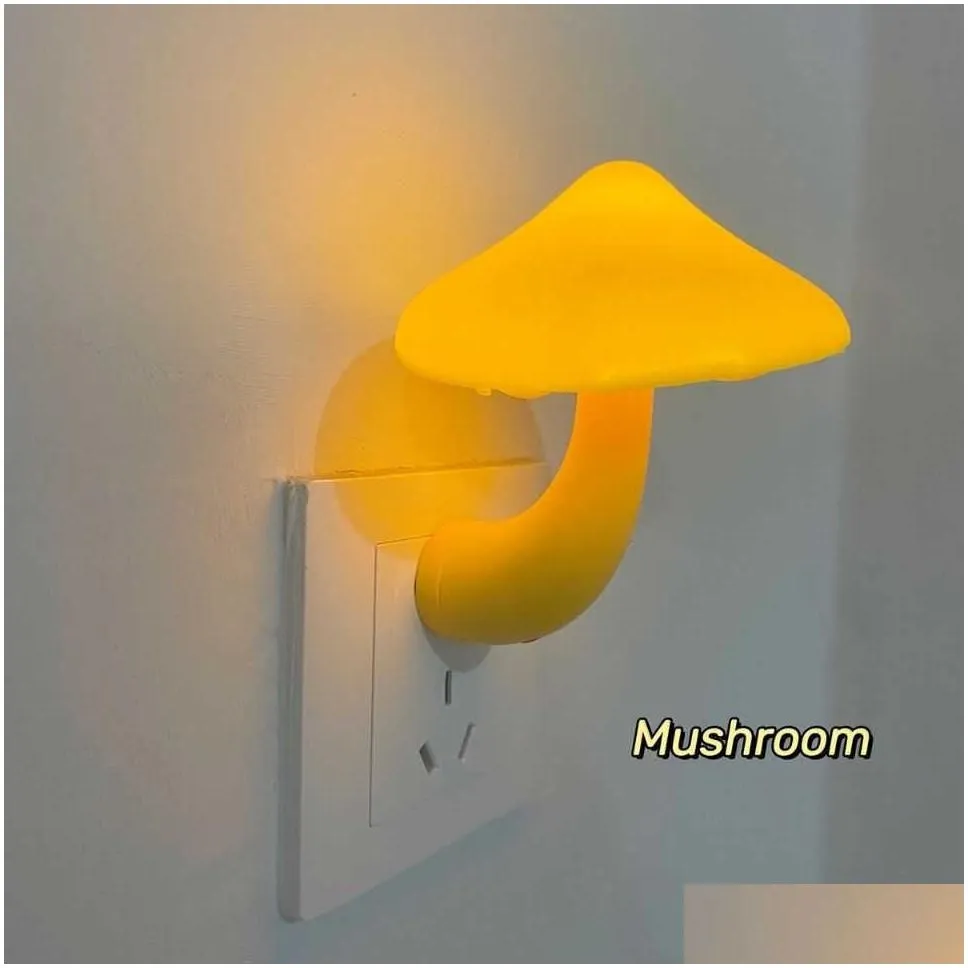 Decorative Objects & Figurines Environmental Protection Led Night Light Mushroom Wall Lamp Eu Plug Control Induction Energy Saving Bed Dhi8S