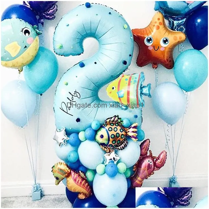 other event party supplies 43pcs foil number ballons under sea ocean world animals balloons set 1st boy girl happy birthday decor one year old baby shower