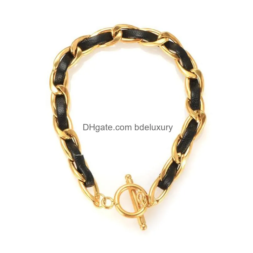 Earrings & Necklace Earrings Necklace Leather Choker Chain Ot Toggle Black Bracelet For Stainless Steel Women Jewelry Set Wholesaleear Dhl3K