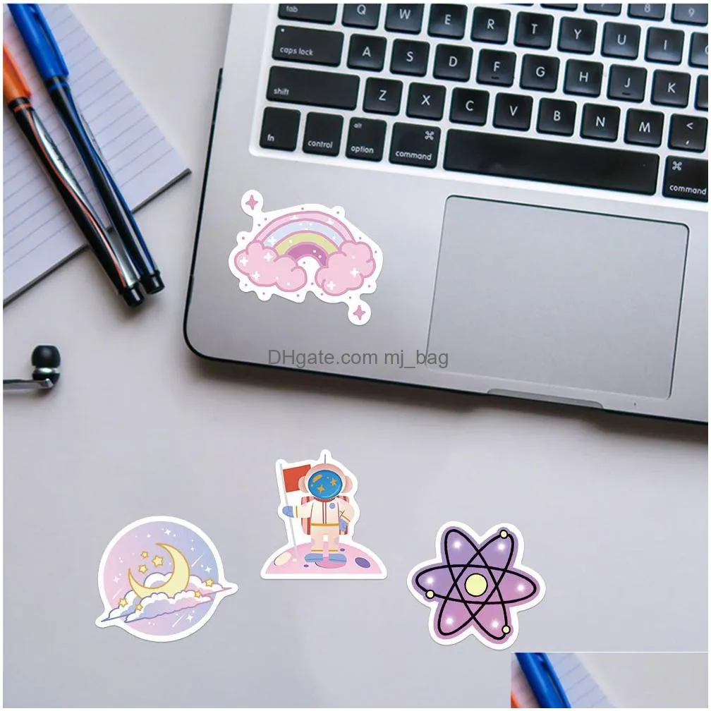 Other Decorative Stickers 50Pcs Cute Gradient Color Cartoon Planet Nasa Stickers Astronaut Alien Decals Suitcase Scrapbook Phone Lapto Dhohu