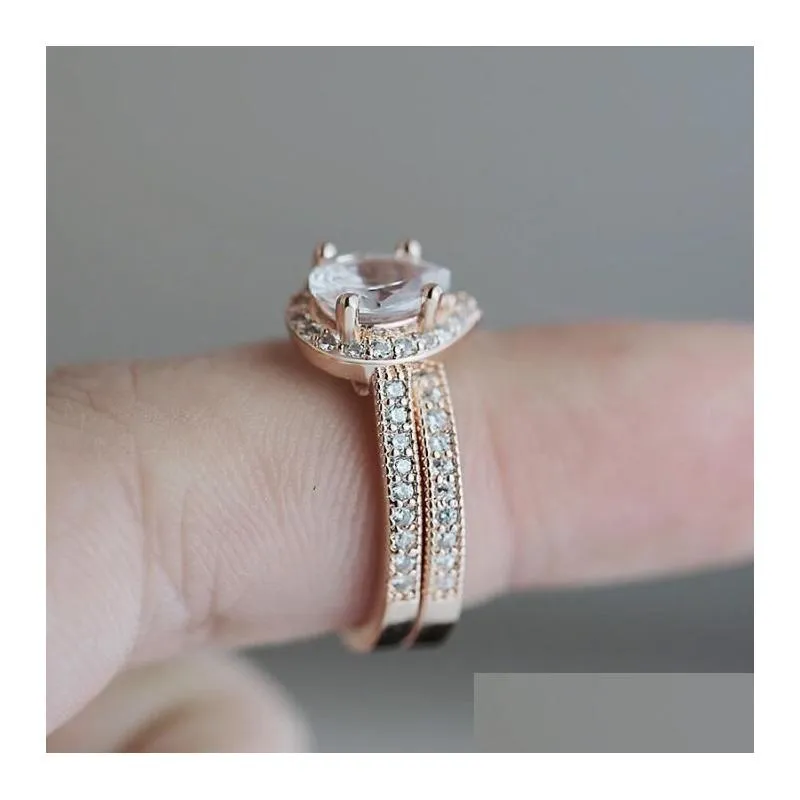 Choucong Brand Wedding Rings Classical Jewelry Sterling Sier Rose Gold Fill Pear Cut Water Drop White Topaz CZ Diamond Women Bridal