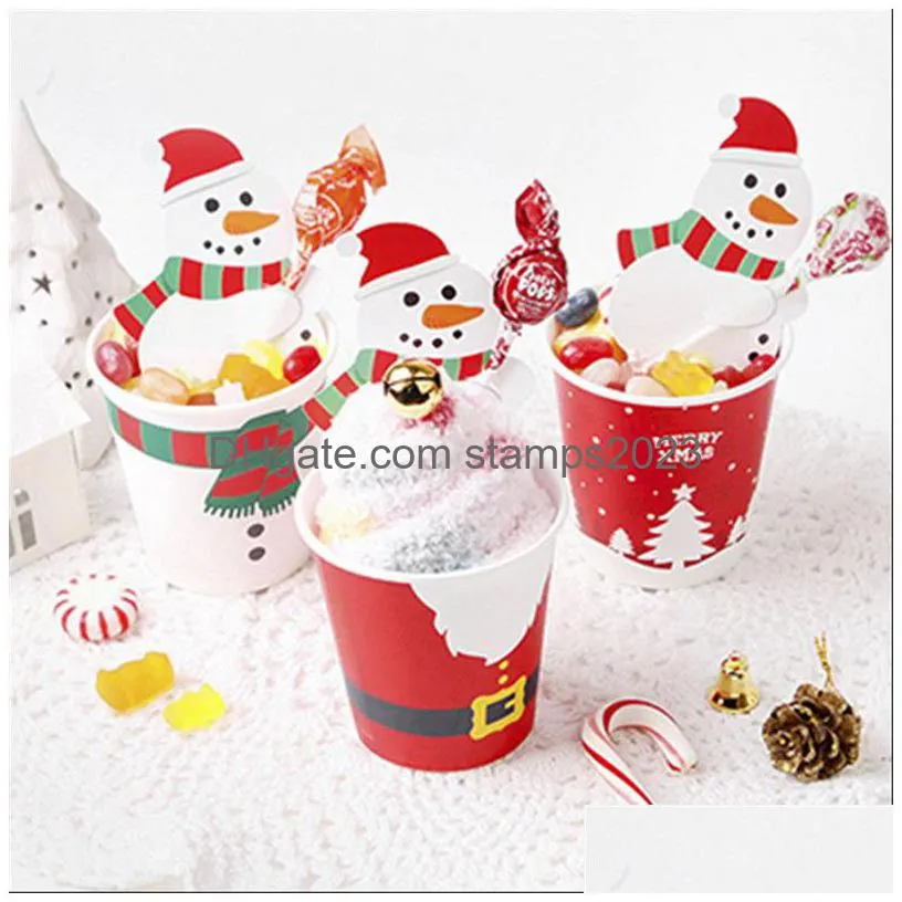 Christmas Decorations 50Pcs/Lot Cartoons Santa Claus Paper Lollipop Cards Diy Gift Package Decor Christmas Decoration 2022 Navidad New Dhkhd