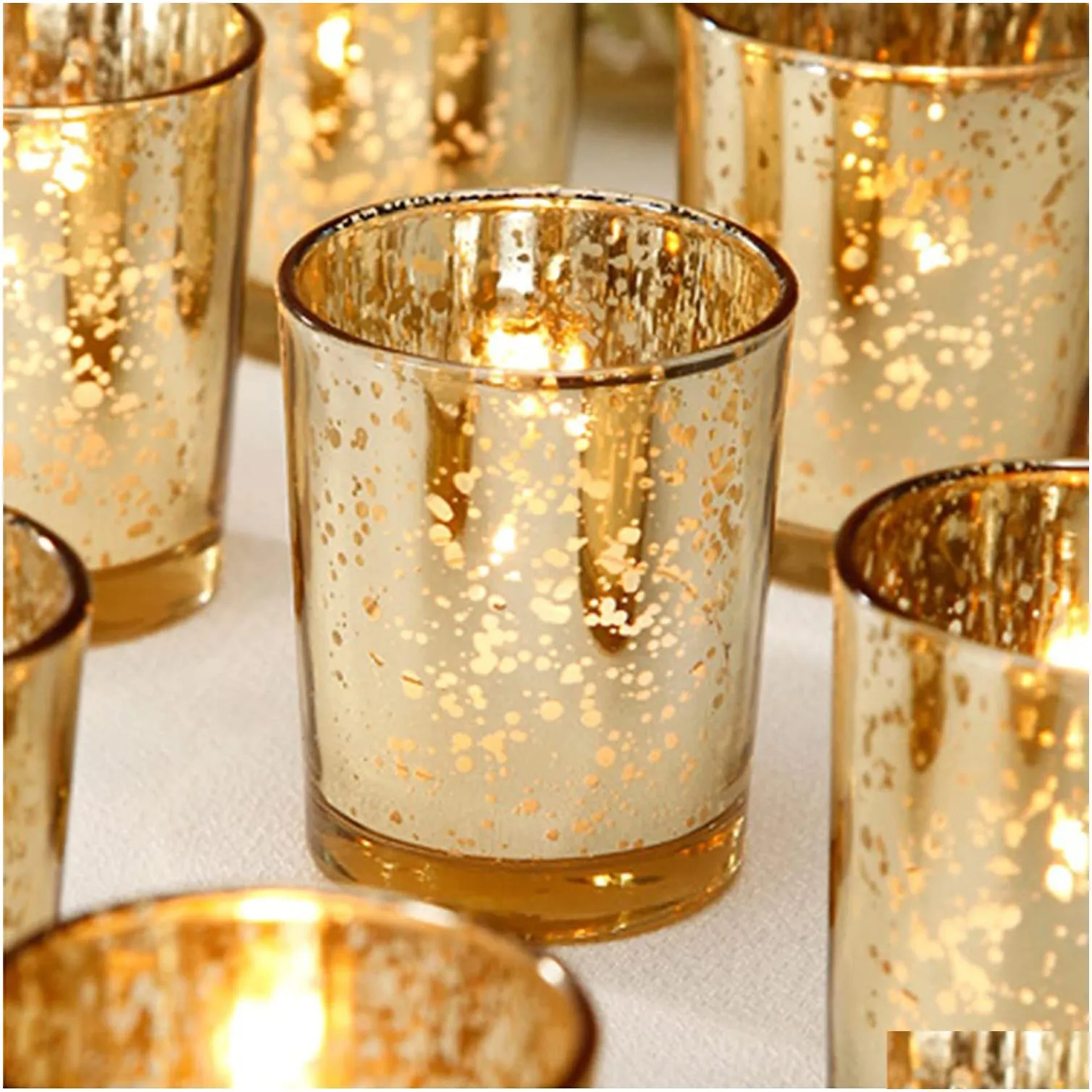 Candle Holders Gold Mercury Glass Votives - Flared And Elegant Candle Holders For Party Wedding Home Decor Bk Set Of 24 Drop Delivery Dhpym