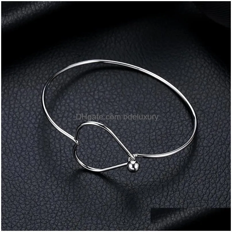 Bangle Simple Bangle Temperament Metal Small  Wild Accessories Geometric Personality Peach Heart Open Bracelet Drop Delivery Jewe Dhdtb