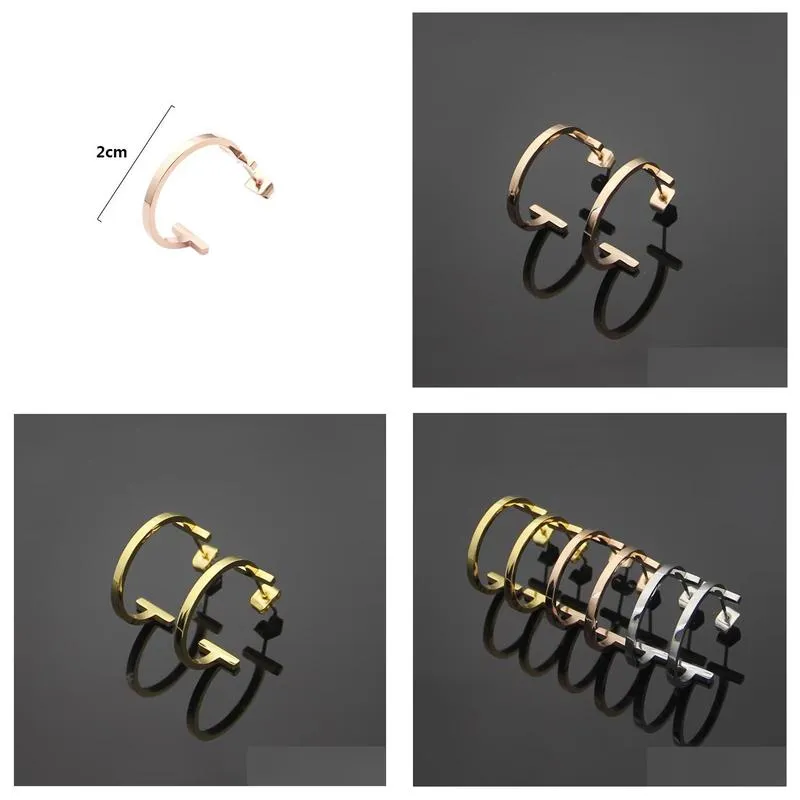 Stud Fashion Stainless Steel Double Rose Gold Sier T Earrings Womens C Drop Delivery Jewelry Earrings Dhnjw