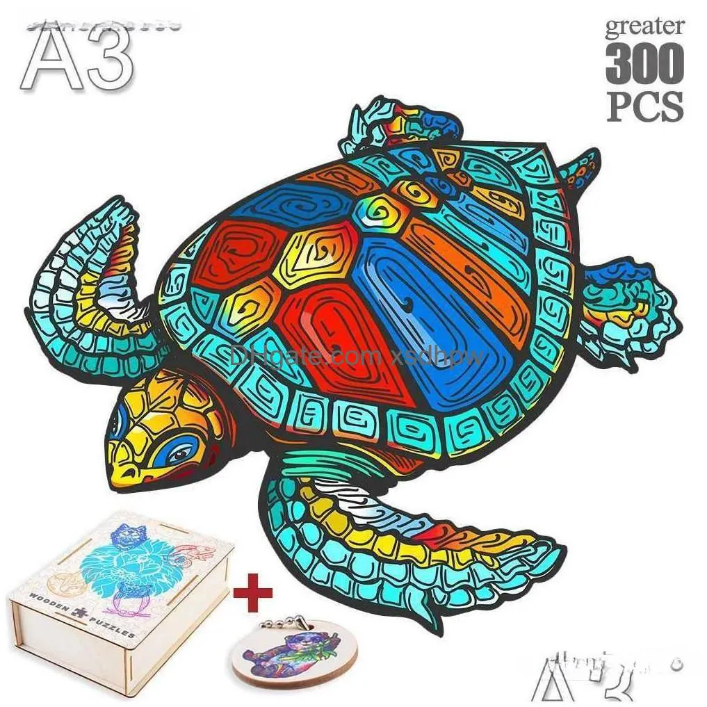 puzzles wooden animal jigsaw puzzle turtle dog fox diy wooden puzzles for adults child decompression interactive games birthday