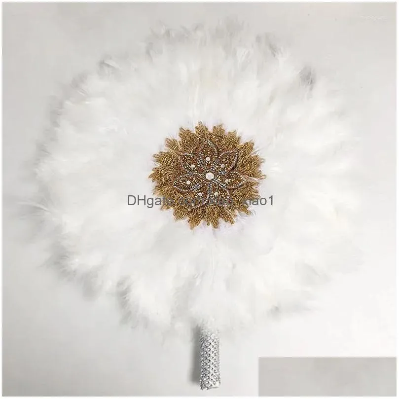 decorative figurines african mariage handle fan white feather big hand nigerian dance performance party bridal fans for bride wedding