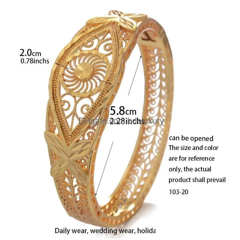 Bangle Bangle 4Pcs/Set Islamic 24K Dubai Gold Color Bangles For Women Ethiopia Bracelets Africa S Arab Wedding Jewelry Party Gift Drop Dhrx7