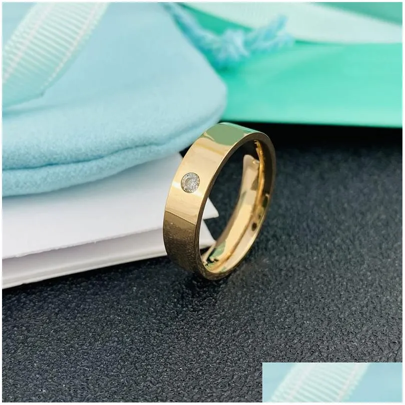 Band Rings Fashion Designer Gold Ring Band Rings Bague For Women Lady Party Wedding Lovers Gift Engagement Jewelry Rose Sier Drop Deli Dh4Mx