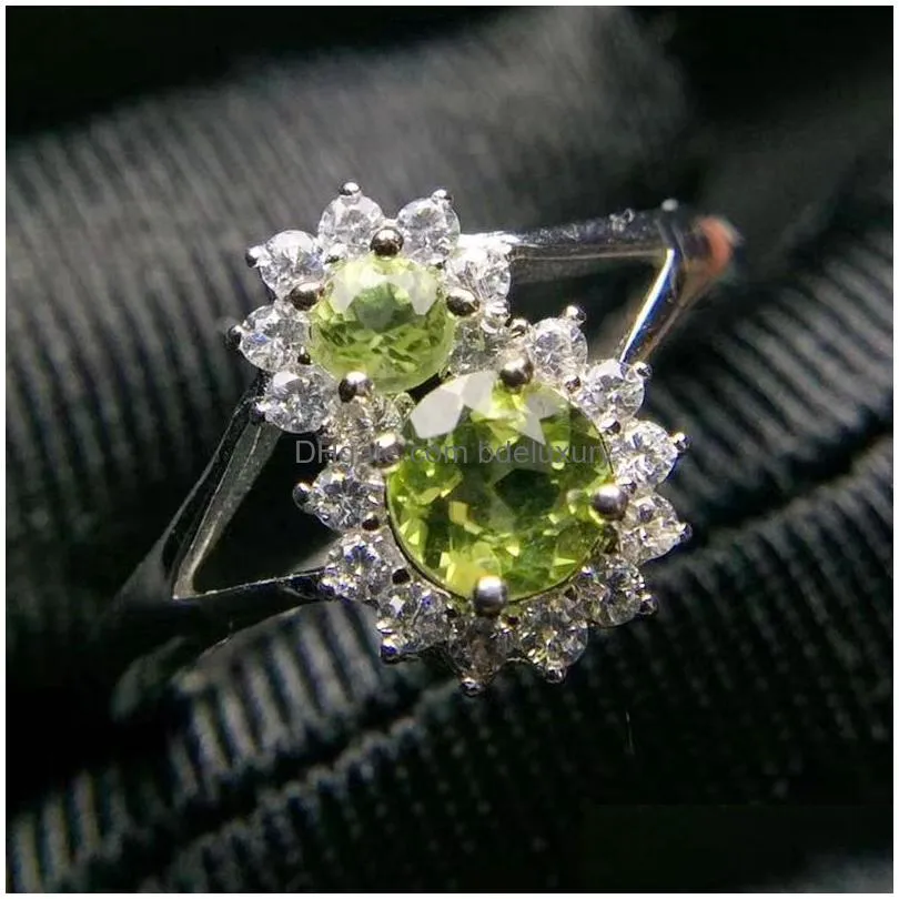 Cluster Rings Cluster Rings Per Jewelry Cucurbit Style Ring Natural Real Peridot 0.85Ctx1Pc 0.3Ctx1Pc Gemstone 925 Sterling Sier T2052 Dhir9