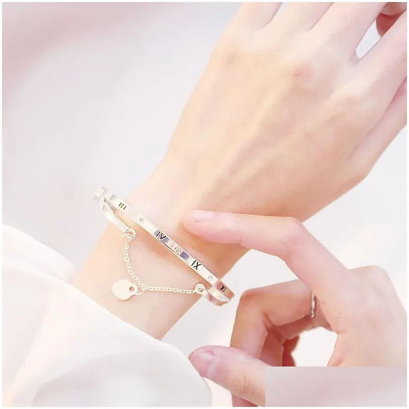Charm Bracelets Wholesale- Rose Gold Stainless Steel Bracelets Bangles Female Heart Love Brand Charm Bracelet For Women Famous Jewelry Dhlaj