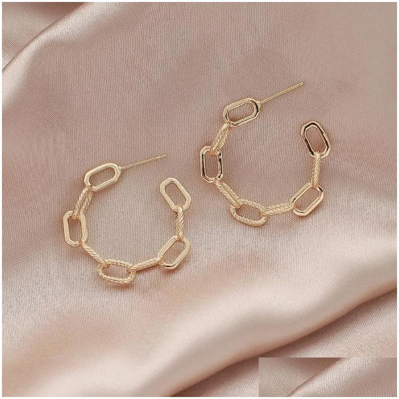 Hoop & Huggie Hoop Hie Gold Sier Color Hollow Metal Chain Earring For Women Girl Vintage Simple Irregar Geometric Round Circle Jewelry Dhnlp
