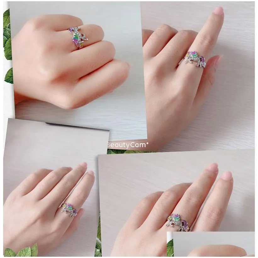 Cluster Rings Adjustable Cute Ring Fashion Cartoon Cat Horse Jewelry Accessories For Girls Children Kids Women Party Gift Drop Deliver Dhfs3
