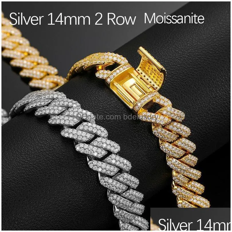 Chains Chains 14Mm Top Quality 925 Sterling Sier Moissanite Necklace For Hip Hop Jewelry  Bling Cuban Link Chain Rock Trendy Drop Dhugz