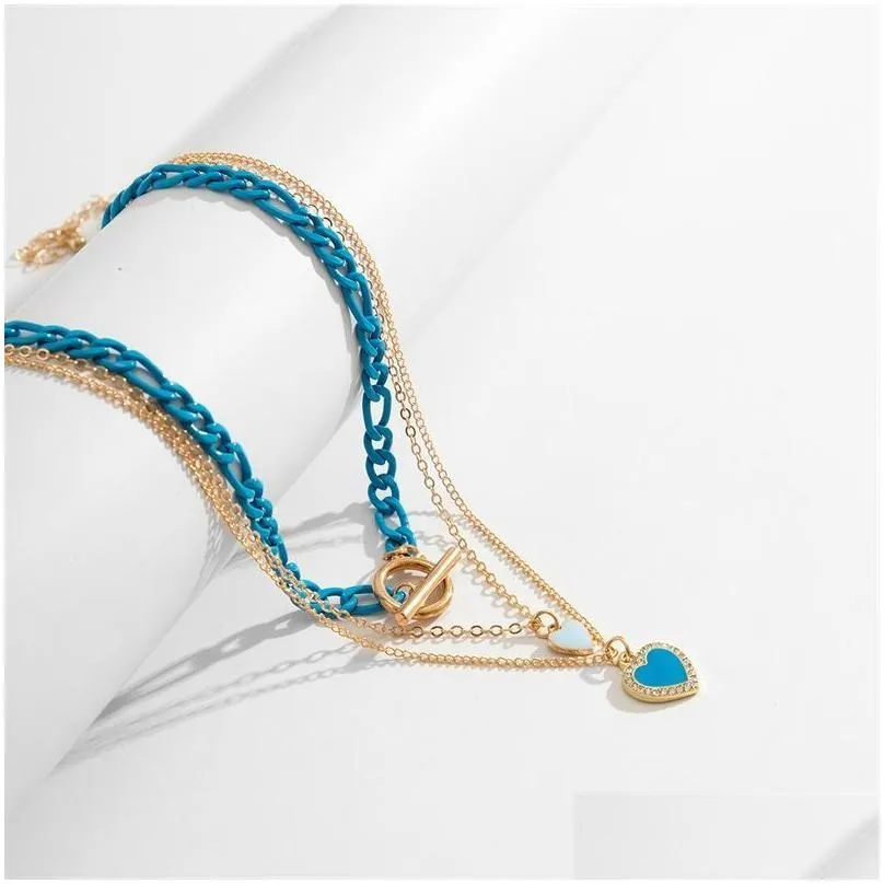 Pendant Necklaces Mti-Layer Blue Love Pendant Necklace Bracelet Gradual Change Designer Jewelry Bracelets Ring Womens Mens Couple Fash Dhqvl