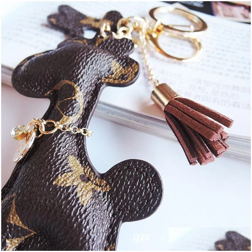 Leather Designer Keyring PU Animal Pendant Bag Charms Keychains Cute Fashion Gift Jewelry Accessories Cartoon Giraffe Key Chains Ring