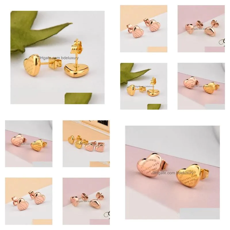 Stud New Arrival 316L Surgical Stainless Steel Love Stud Earrings Ip Rose Gold High Polished Women Jewelry Heart Design Earring Drop D Dhkce