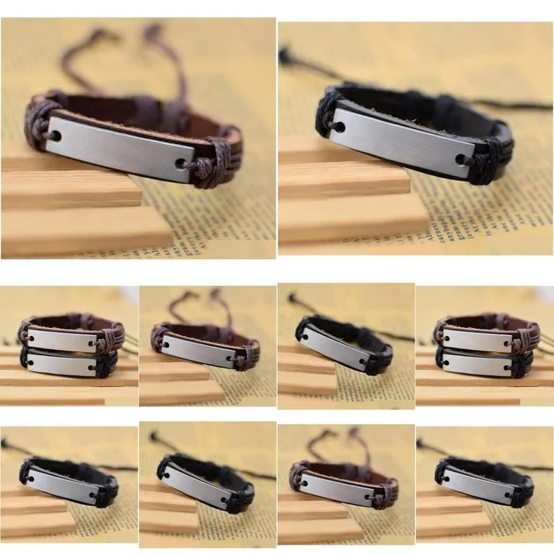 Charm Bracelets Supply Cool New Genuine Leather Bracelet Jewelry Bangle Cuff Pewter Metal Blank Plate Charm Bracelets Drop Delivery Je Dhkm7