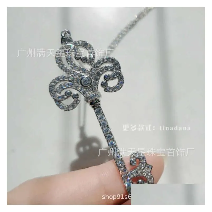 Strands, Strings 925 Sterling Sier Iris Key Necklace 18K Rose Gold Fl Diamond Sunflower Snow Chinese Knotting Long Sweater Drop Delive Dhldq