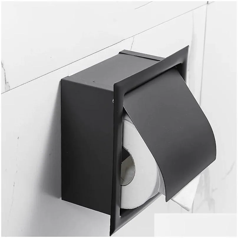 Toilet Paper Holders Toilet Paper Holders Double Recessed Toileissue Holder Black All Metal Contruction 304 Stainless Steel Bathroom R Dhwt8