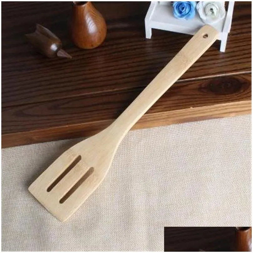 Cooking Utensils Bamboo Spoon Spata 6 Styles Portable Wooden Utensil Kitchen Cooking Turners Slotted Mixing Holder Shovels Fy7604 Drop Dh2Oe