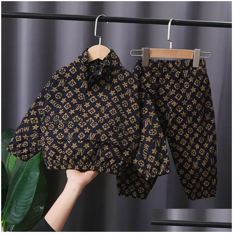 Clothing Sets Baby Boy Clothes 4 5 Years Toddler Boutique Outfits Fashion Print Splicing Coats And Pants Kids Bebes Jogging Suits Trac Dh5Ct