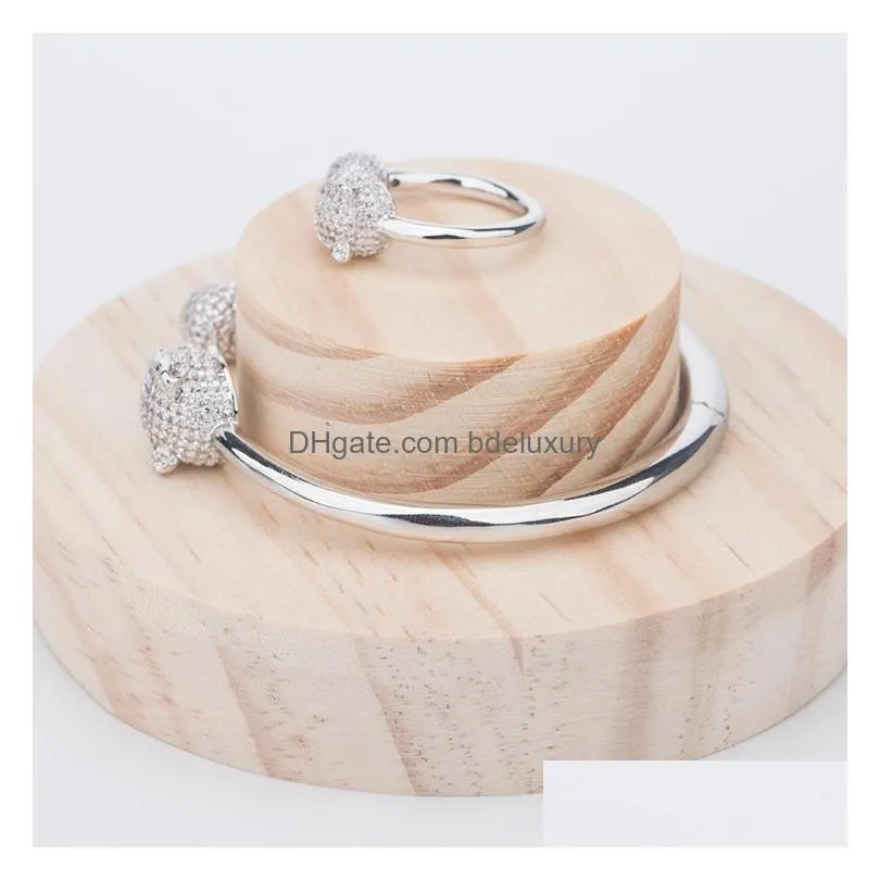 Bangle Sier Leopard Open Bangle Designer Women Men Animal Bracelets Ring Set Luxury Fine Jewelry Drop Delivery Jewelry Bracelets Dhyqu