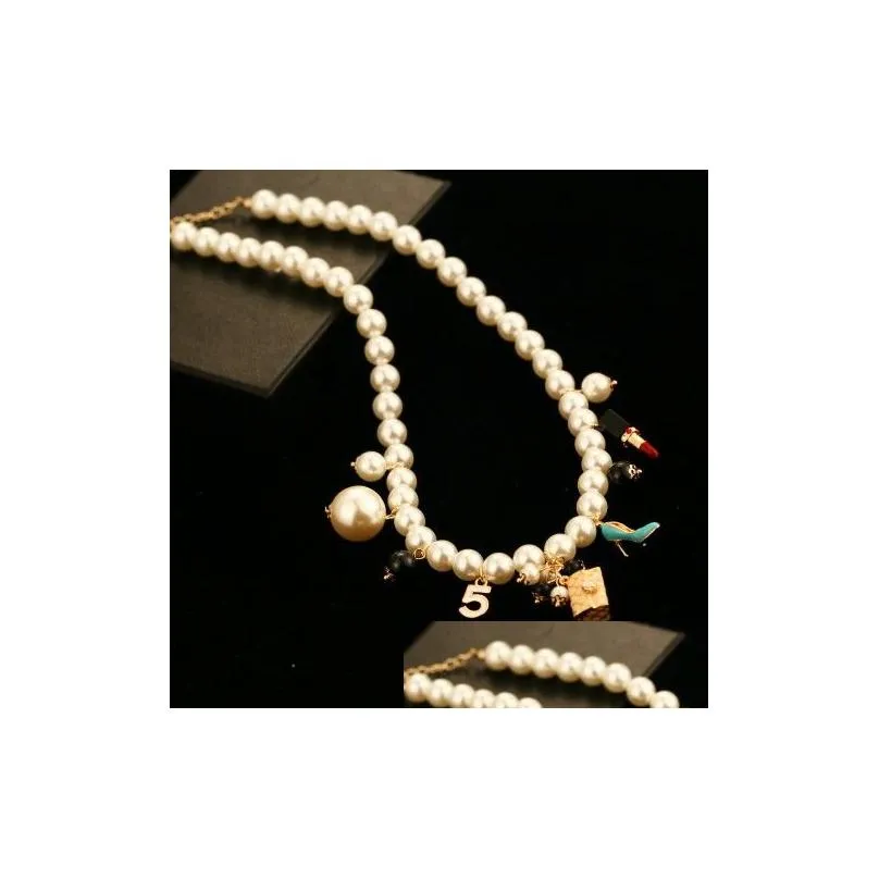 Jewelry Women Designer Full Pearl Necklace with Flower Double Sweater Chains Elegant Long Necklaces for Girl Gift