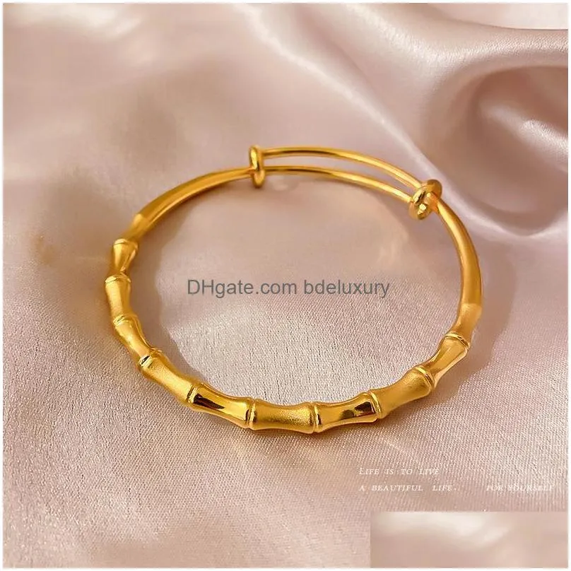 Bangle Bangle Korean Style Simple And Versatile High-Grade Brass Bamboo Push-Pl White Plain Circle Adjustable Mouth Bracelet Female Dr Dhex0