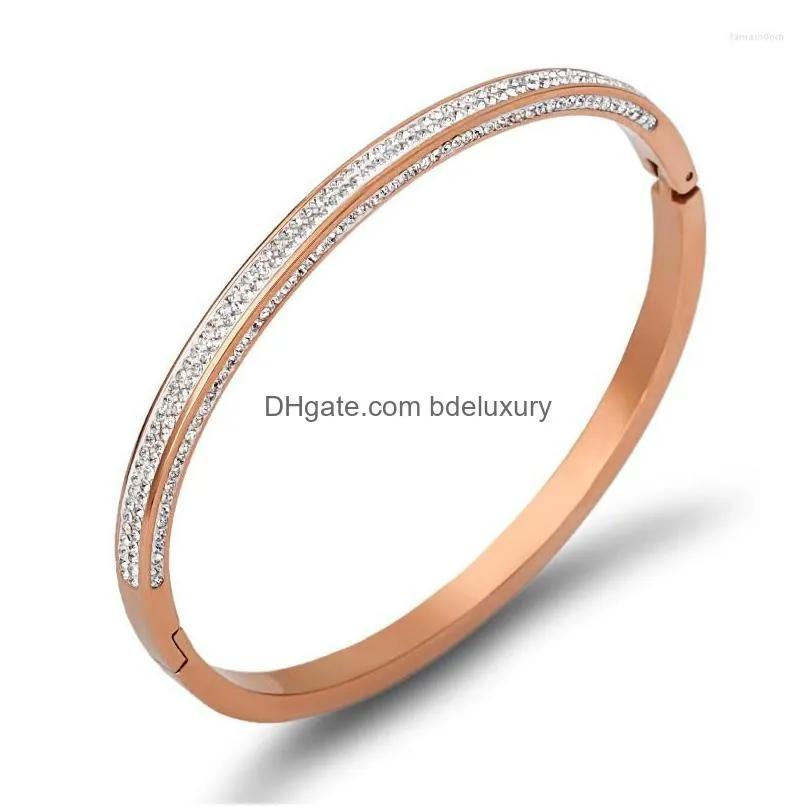 Bangle Bangle Cubic Zirconia Crystals Cuff Bracelets Stainless Steel Fahison Bridal Gold Thin Bangles Elegant Jewelry Drop Delivery Je Dh6Qr