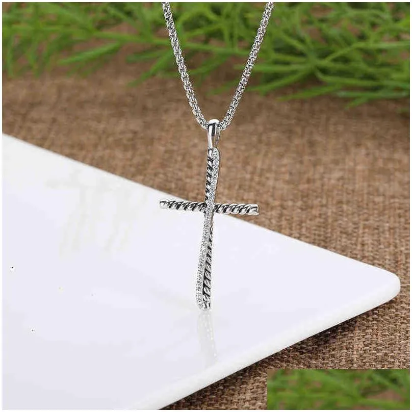 Pendant Necklaces Women Men Designer Pendant Pendants Cross Necklace Twisted Jewelry Hhop Necklaces Fashion Hip Zircon Punk Drop Deliv Dh7Kt