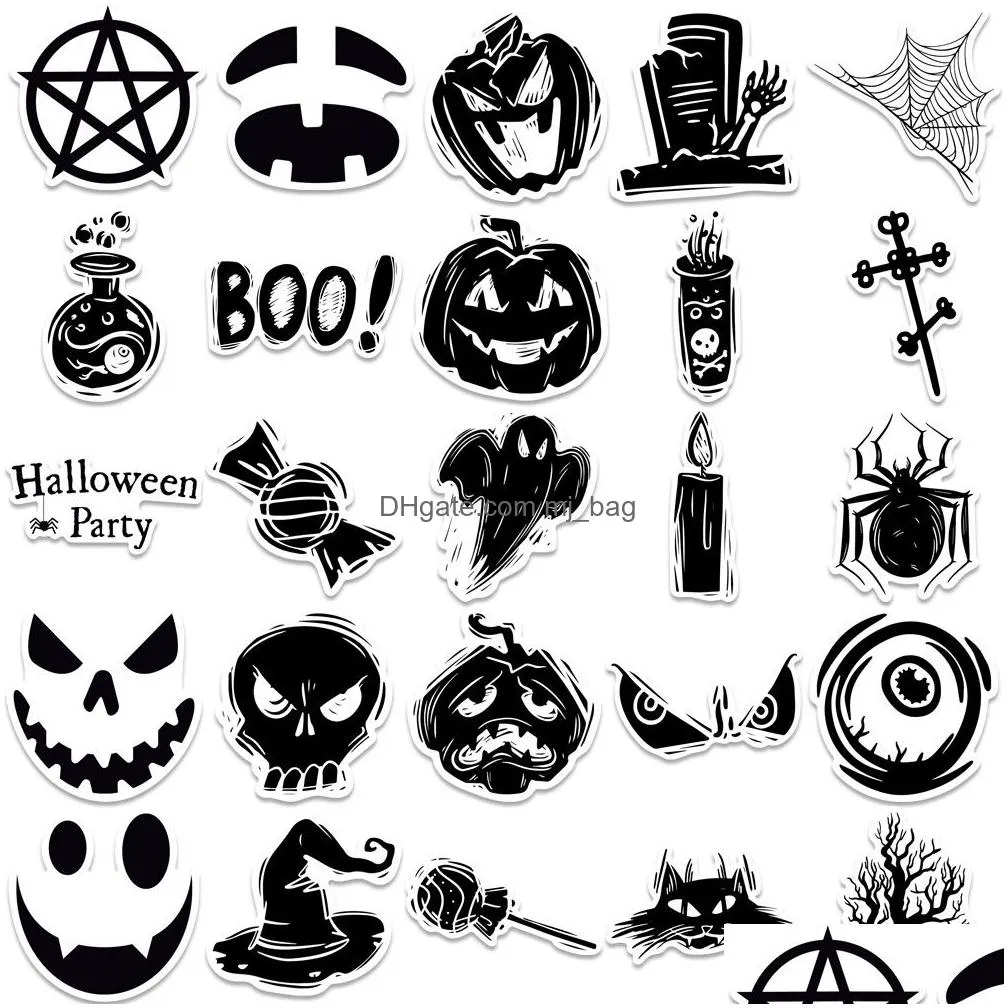 Other Decorative Stickers 50Pcs Horror Black And White Goth Stickers Halloween Party Iti Pack For Moto Car Suitcase Laptop Sticker Ska Dhtfg