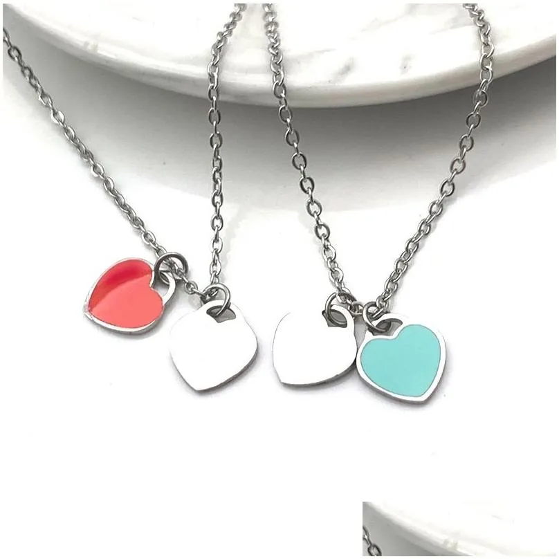 Pendant Necklaces 10Mm Heart Necklace Woman A Set Of Packaging Stainless Steel Blue Pink Green Pendant Jewelry Valentine Day Christmas Dhyps