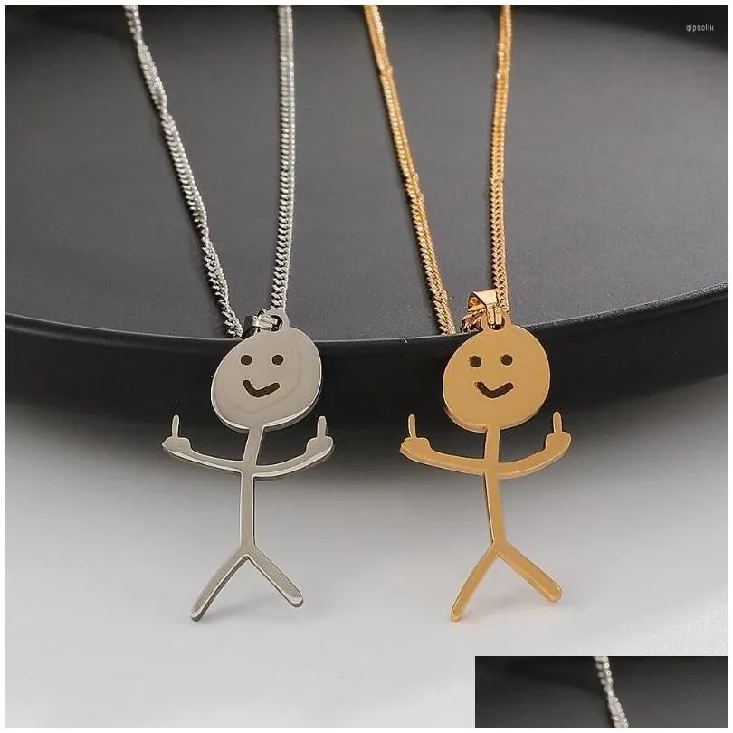 Pendant Necklaces Pendant Necklaces Funny Doodle Stainless Steel Necklace For Men Iti Finger Middle Clavicle Chain Hip Hop Fxck You Je Dhvvd