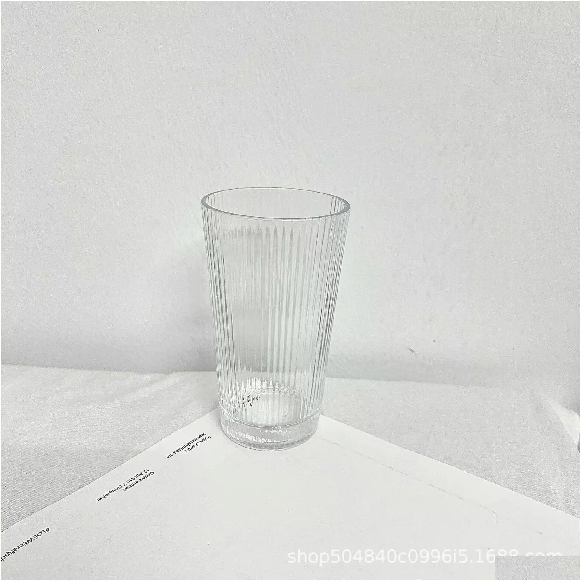 Water Bottles 375Ml Simple Stripe Glass Cup With Lid And St Transparent Bubble Tea Juice Beer Can Milk Mocha Cups Breakfast Mug Drop D Dhxph