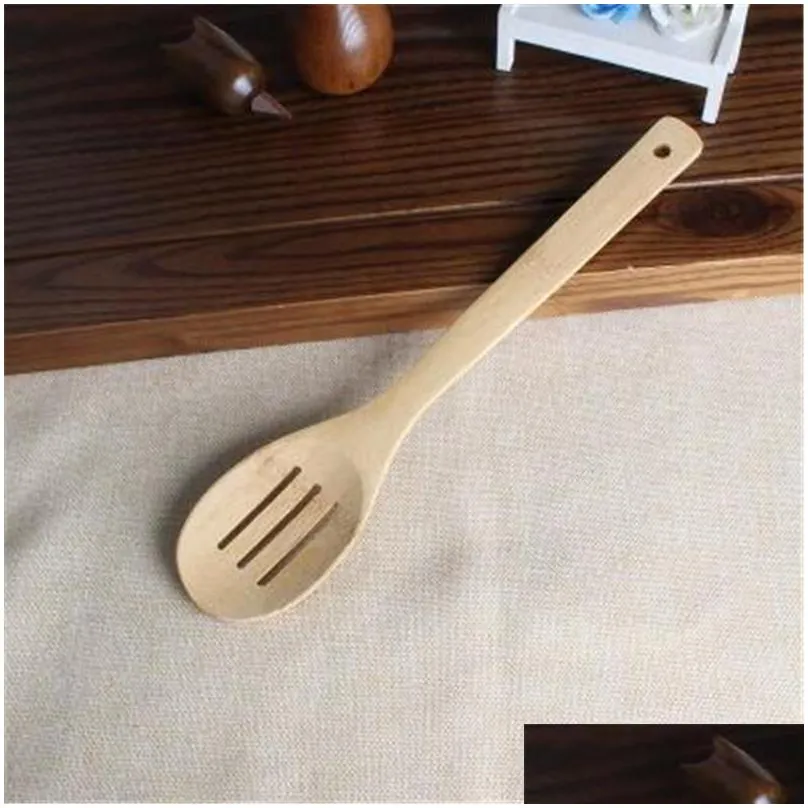 Cooking Utensils Bamboo Spoon Spata 6 Styles Portable Wooden Utensil Kitchen Cooking Turners Slotted Mixing Holder Shovels Fy7604 Drop Dh2Oe