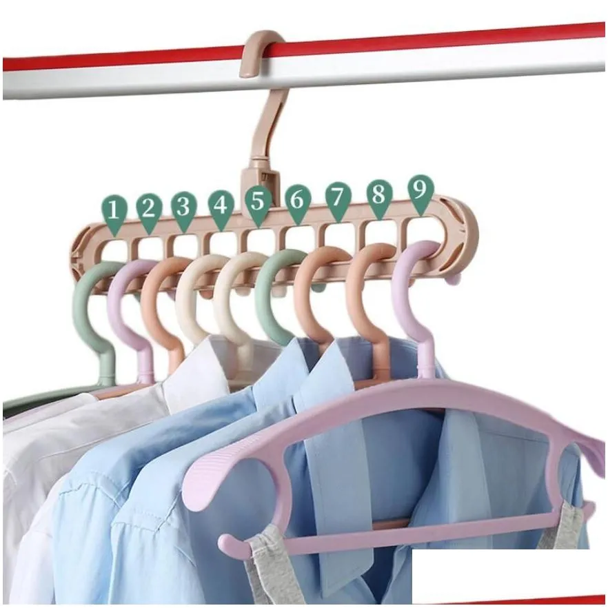 Hangers & Racks Clothes Hanger Mti-Port Support Circle Drying Racks 9 Hole Rotating Mtifunction Plastic Scarf Storage Rack Drop Delive Dhpj8