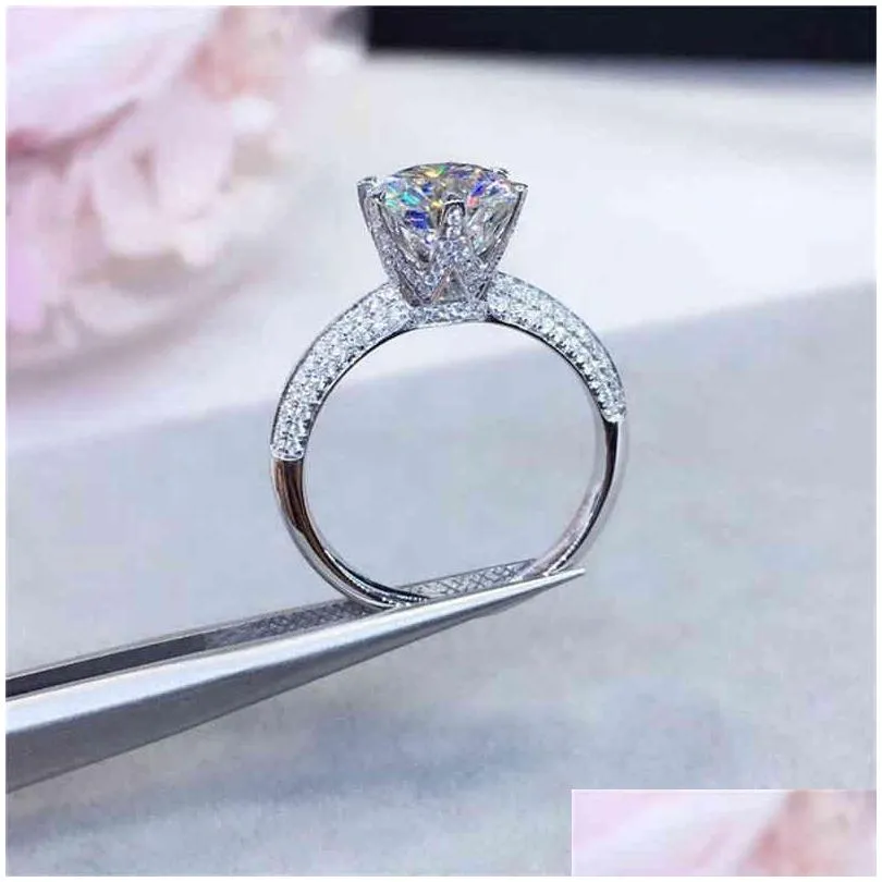 Wedding Rings 1Ct 3Ct 5Ct Quality Cut Wedding Rings Color High Clarity Moissanite Diamond Birthday Party Ring For Women Luxury 18K Gol Dhj3R