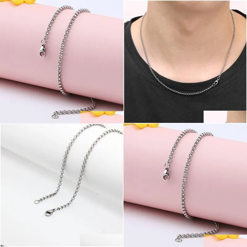 Other 2Mm 316L Stainless Steel Necklace Round Rolo Link Chains Women Mens Fashion Jewelry Drop Delivery Jewelry Necklaces Pendants Dhqoe