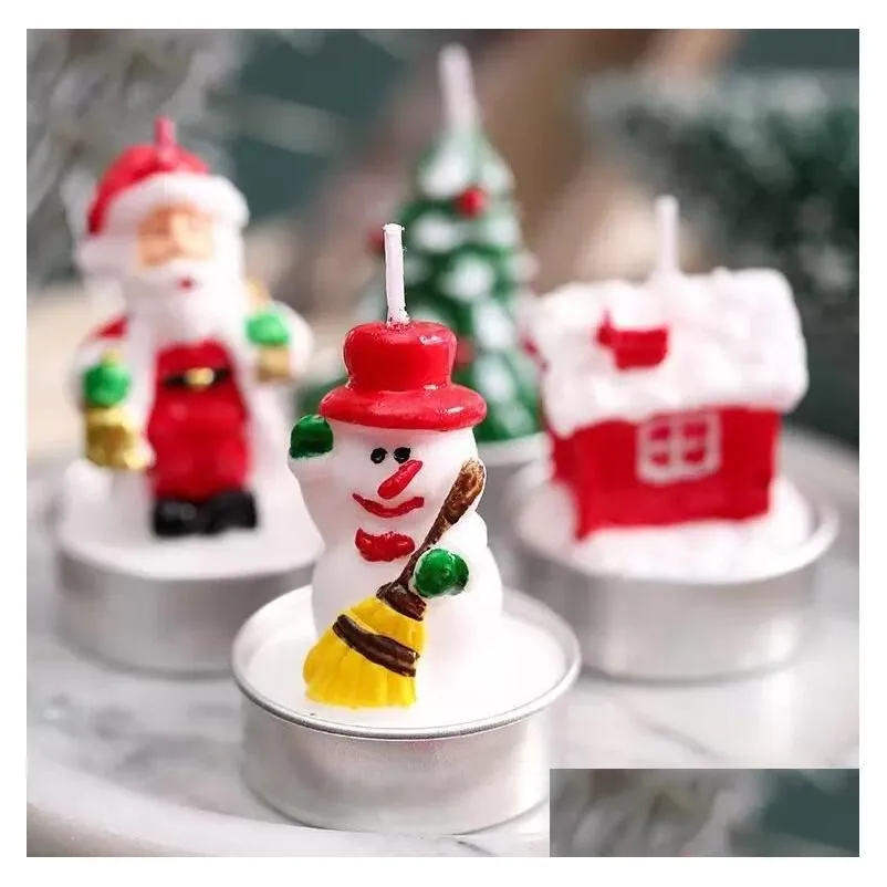 Candles Christmas Fragrance- Candle 12Pcs/Pack Smokeless Santa Snowman Gift Stocking Tree Design Xmas Motif New Year Candles Fy5495 Dr Dhupg