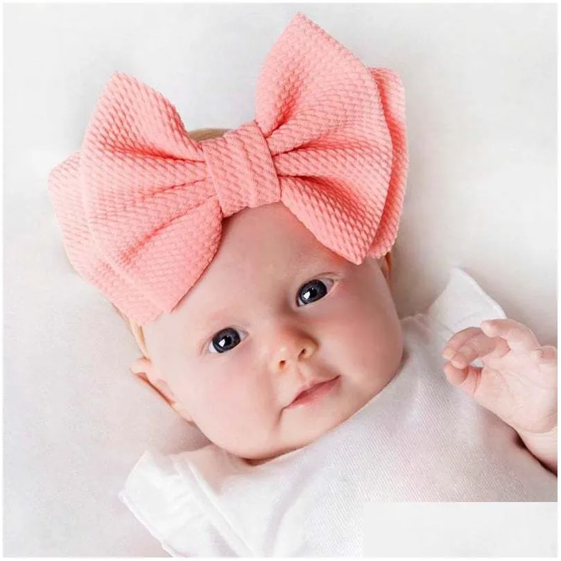 Hair Accessories 20 Color Baby Accessories Infant Girl Cute Big Bow Headband Newborn Solid Headwear Headdress Nylon Elastic Hair Band Dhktu