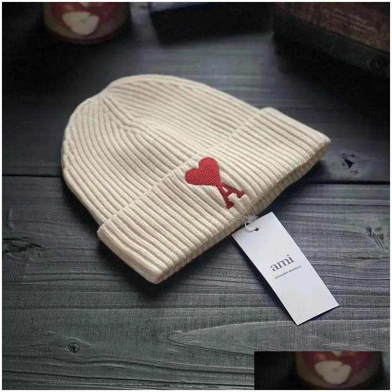 Beanie/Skull Caps Ami Knit Love A Embroidery Woman Designer Beanie Flanged Woolen Warm Couples Ski Cold Drop Delivery Fashion Accessor Otxel