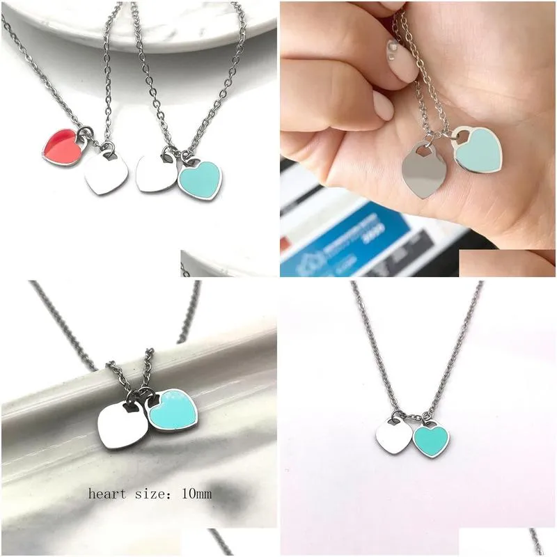 Pendant Necklaces 10Mm Heart Necklace Woman A Set Of Packaging Stainless Steel Blue Pink Green Pendant Jewelry Valentine Day Christmas Dhyps