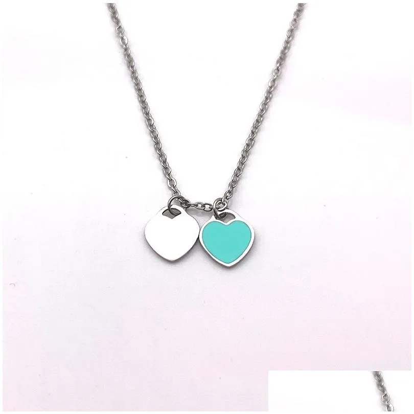 Pendant Necklaces 10Mm Heart Necklace Woman A Set Of Packaging Stainless Steel Blue Pink Green Pendant Jewelry Valentine Day Christmas Dhgnl