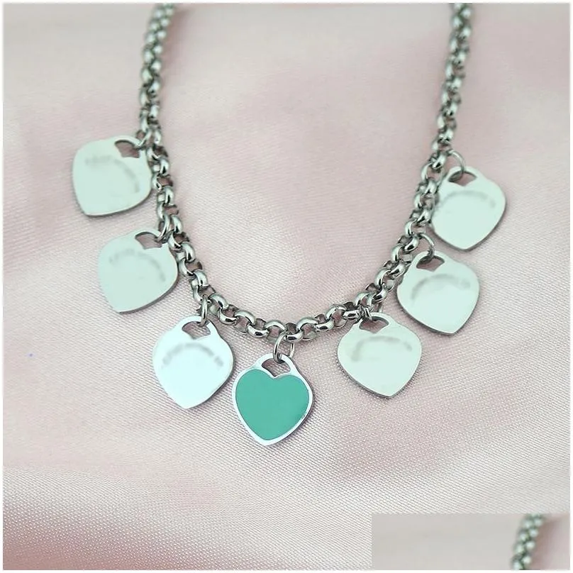 Pendant Necklaces Couple Necklace Women Seven Heart Stainless Steel Blue Green Pink Red Pendant Gifts For Woman Accessories Wholesale Dhlh0